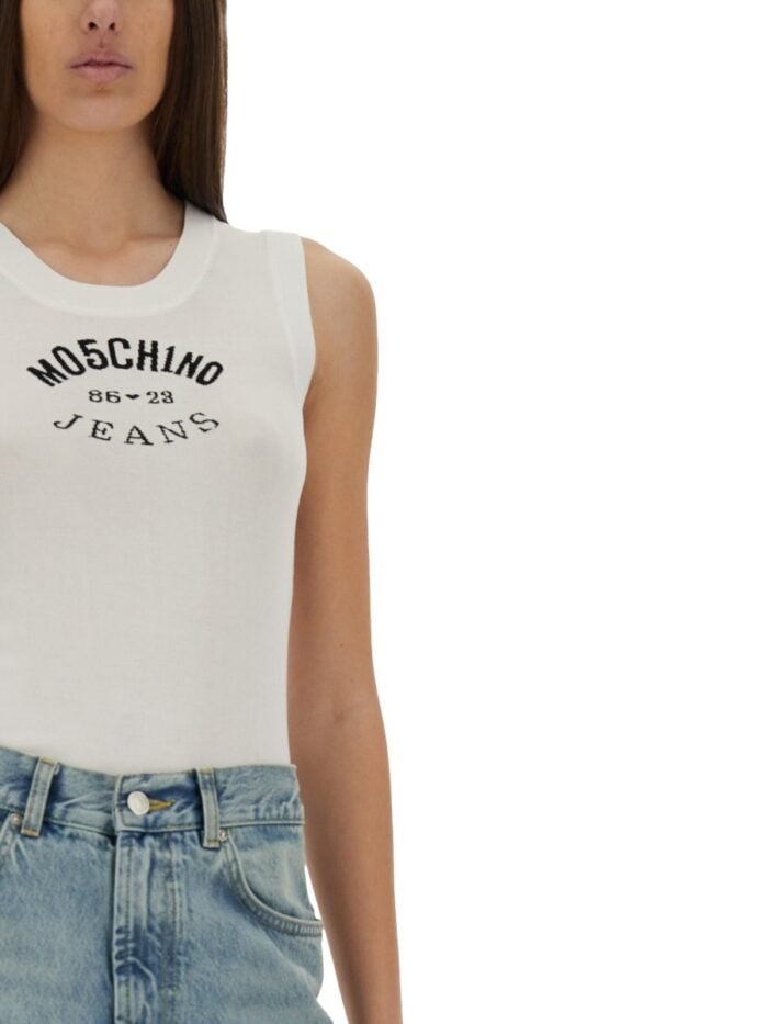 MOSCHINO JEANS KNIT TOP WITH INLAY LOGO
