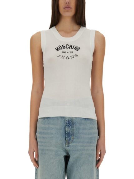 MOSCHINO JEANS KNIT TOP WITH INLAY LOGO
