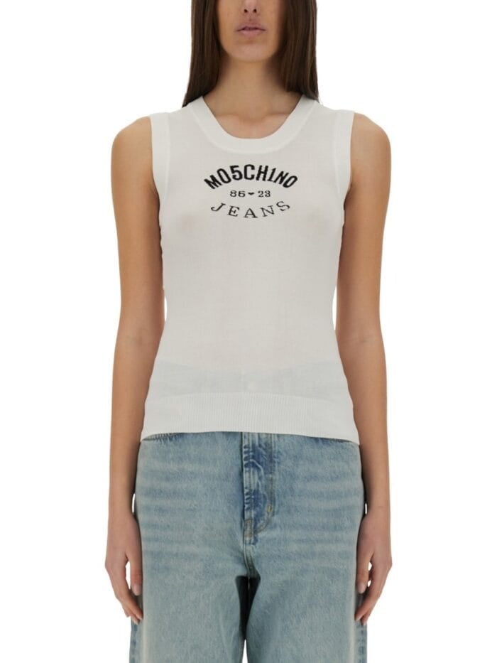 MOSCHINO JEANS KNIT TOP WITH INLAY LOGO