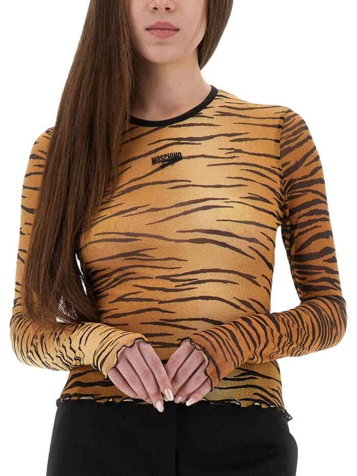 MOSCHINO JEANS MESH TOP WITH ANIMAL PRINT