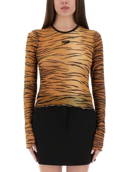 MOSCHINO JEANS MESH TOP WITH ANIMAL PRINT