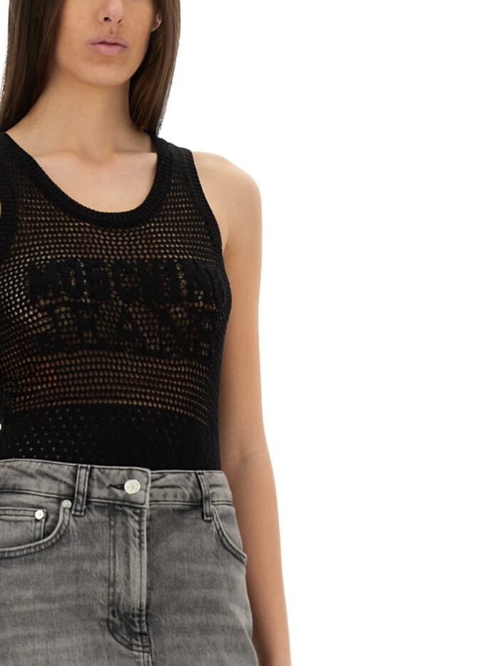 MOSCHINO JEANS MESH TOP WITH LOGO