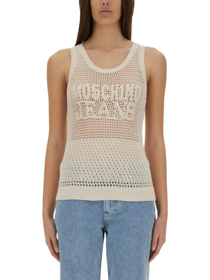 MOSCHINO JEANS MESH TOP WITH LOGO