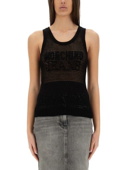 MOSCHINO JEANS MESH TOP WITH LOGO
