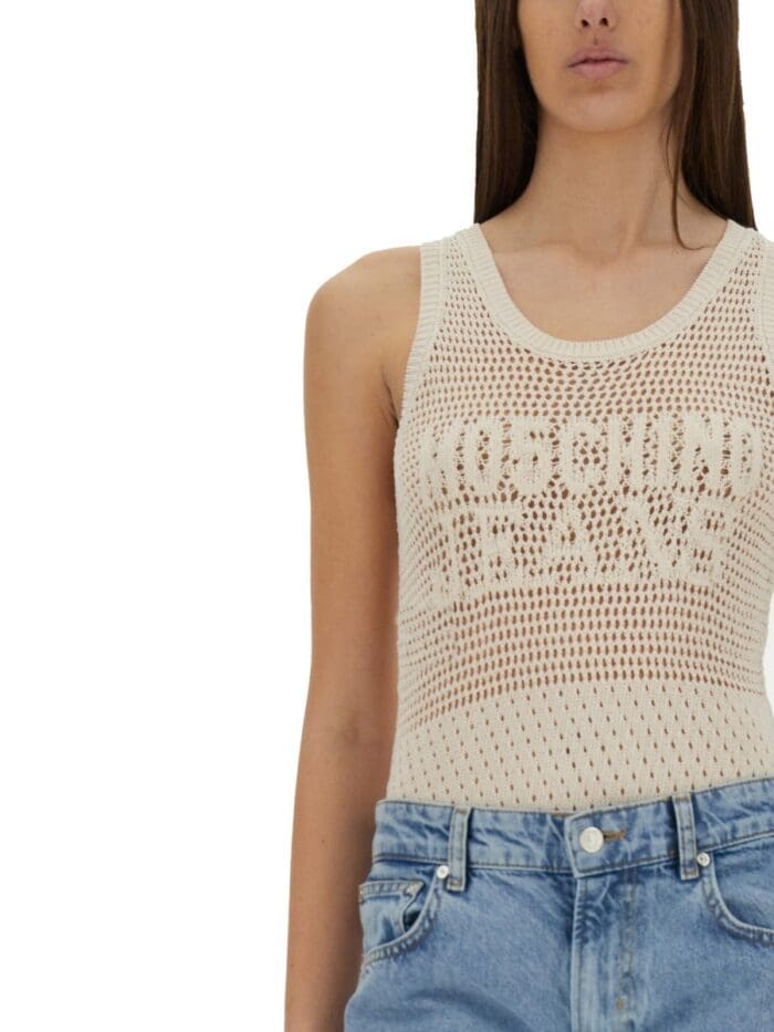 MOSCHINO JEANS MESH TOP WITH LOGO