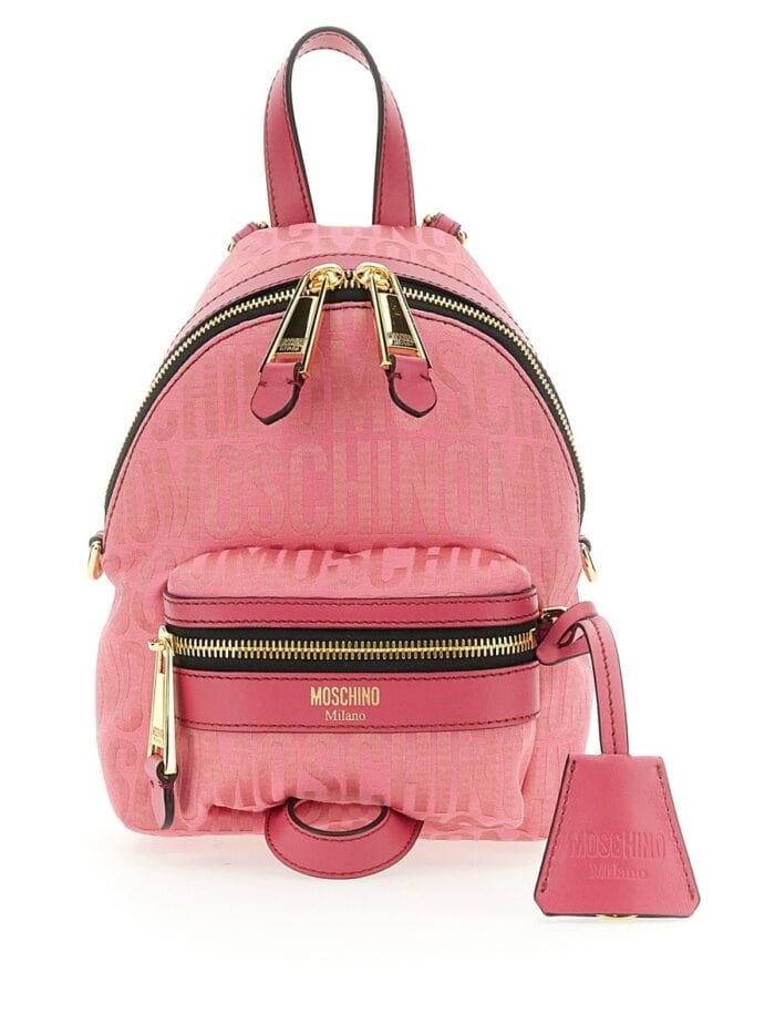 moschino mini backpack with monogram logo Moschino MINI BACKPACK WITH MONOGRAM LOGO