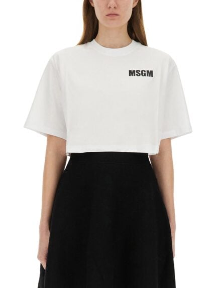 Msgm CROPPED T-SHIRT WITH LOGO