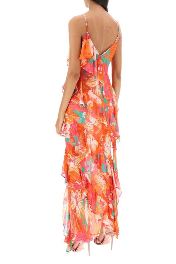 Msgm Maxi Frilled Dress With Tropical Motif