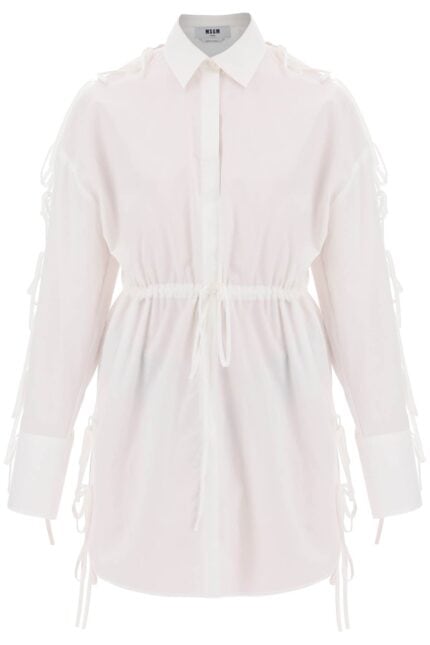 Msgm Mini Shirt Dress With Cut-outs And Bows