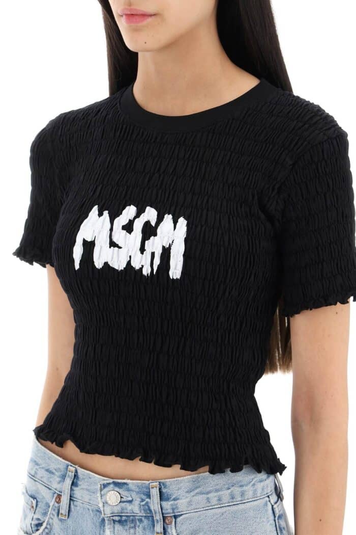 Msgm Smocked T-shirt With Logo Print