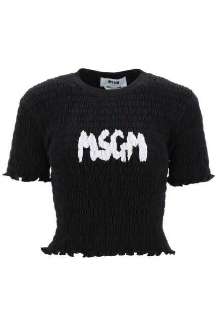 Msgm Smocked T-shirt With Logo Print