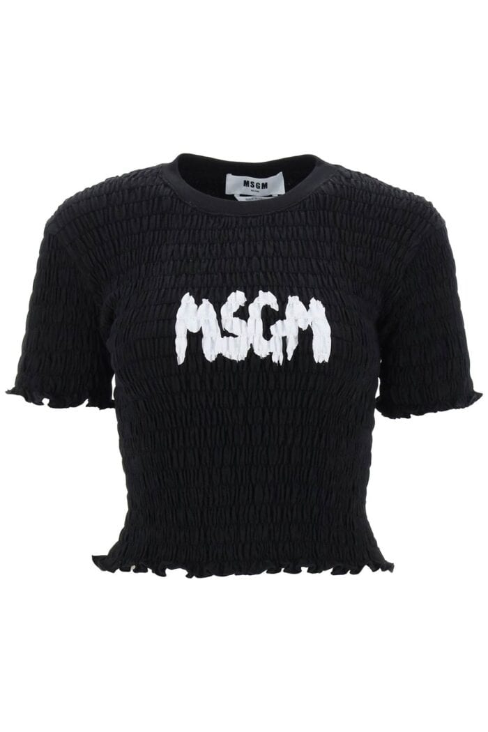 Msgm Smocked T-shirt With Logo Print