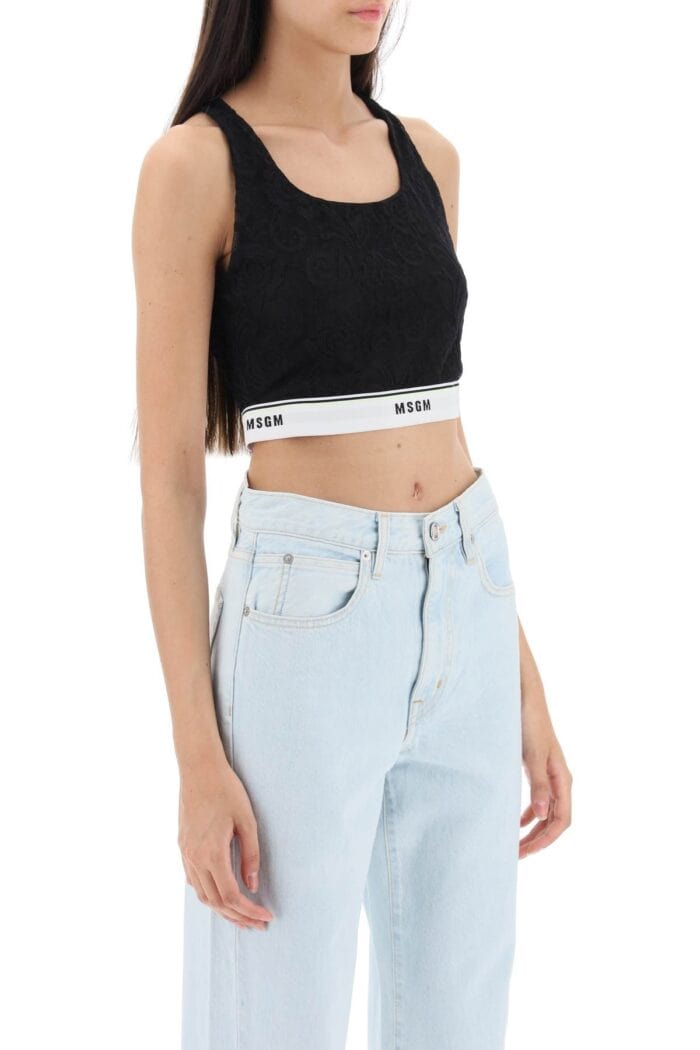 Msgm Sports Bra In Lace With Logoed Band
