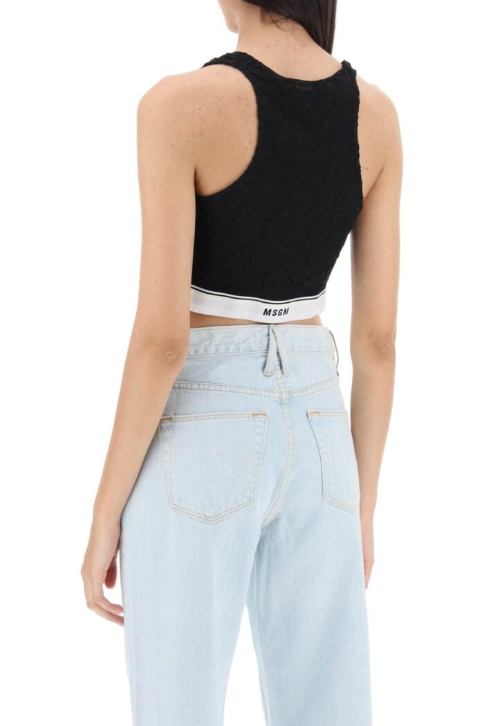 Msgm Sports Bra In Lace With Logoed Band