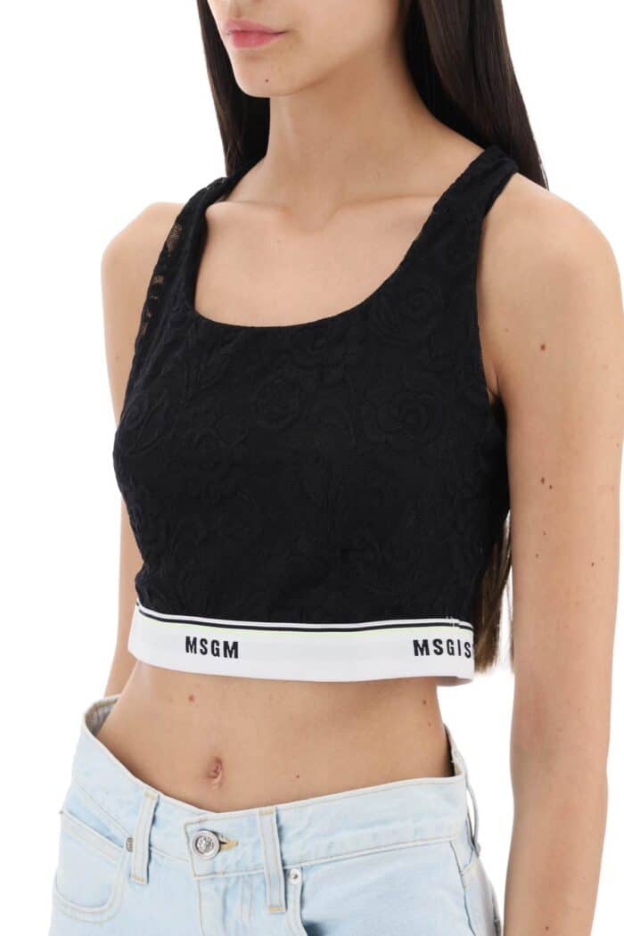 Msgm Sports Bra In Lace With Logoed Band