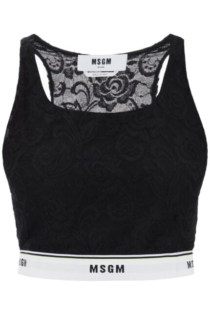 Msgm Sports Bra In Lace With Logoed Band