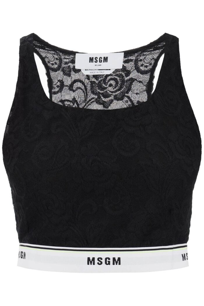 Msgm Sports Bra In Lace With Logoed Band
