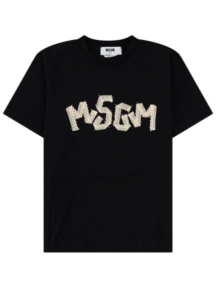 Msgm T-SHIRT CON LOGO RICAMATO IN PIZZO
