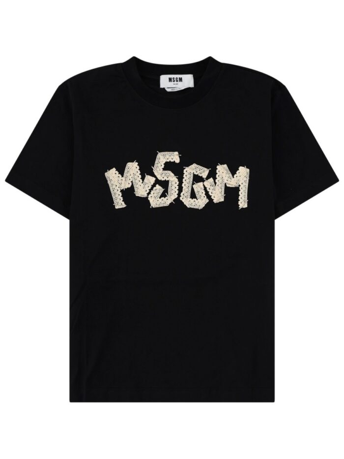 Msgm T-SHIRT CON LOGO RICAMATO IN PIZZO