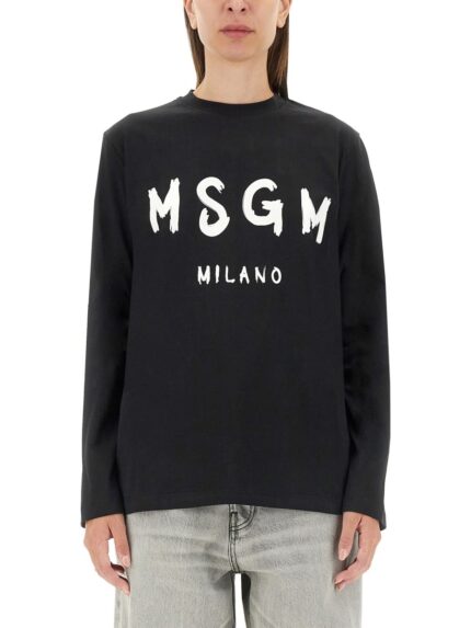 Msgm T-SHIRT WITH BRUSHED LOGO