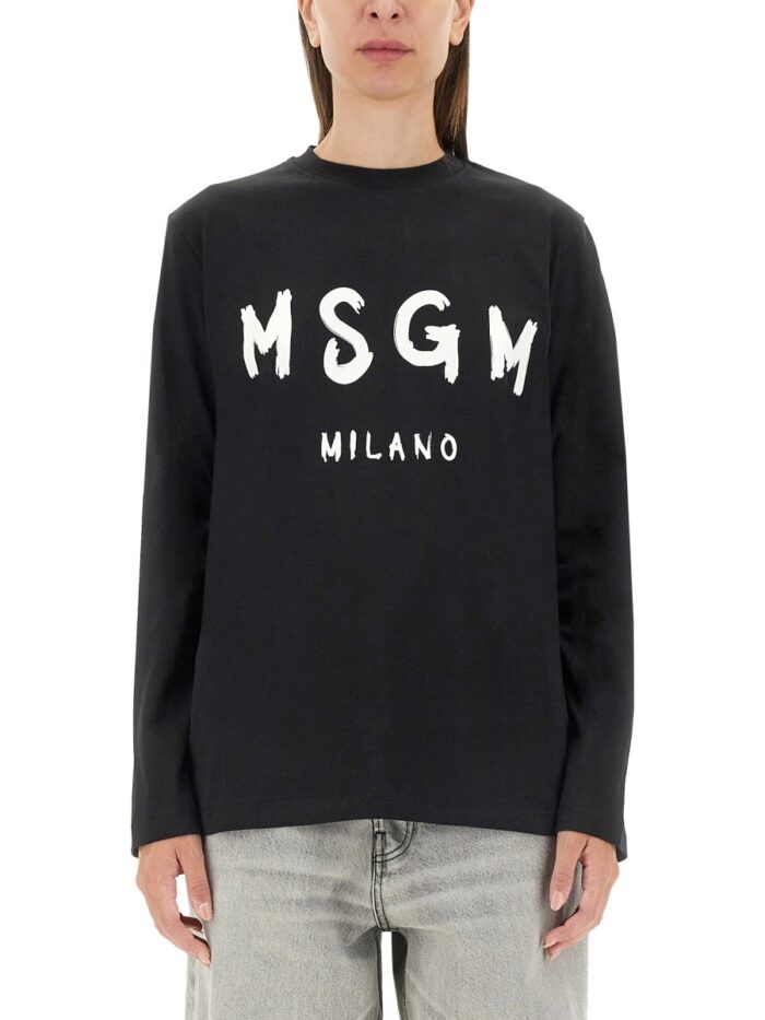 Msgm T-SHIRT WITH BRUSHED LOGO