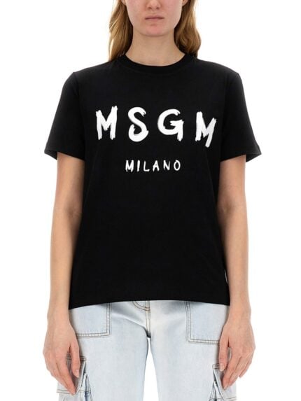 Msgm T-SHIRT WITH BRUSHED LOGO