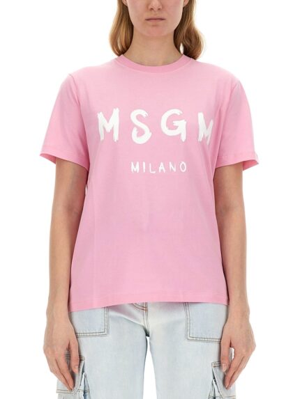 Msgm T-SHIRT WITH BRUSHED LOGO