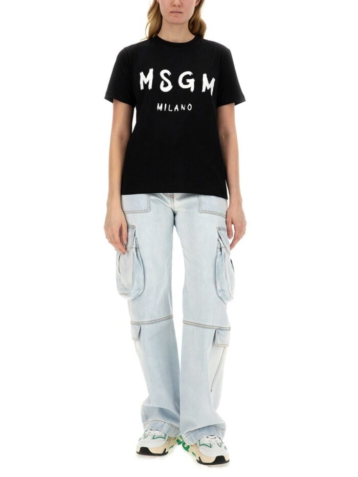 Msgm T-SHIRT WITH BRUSHED LOGO