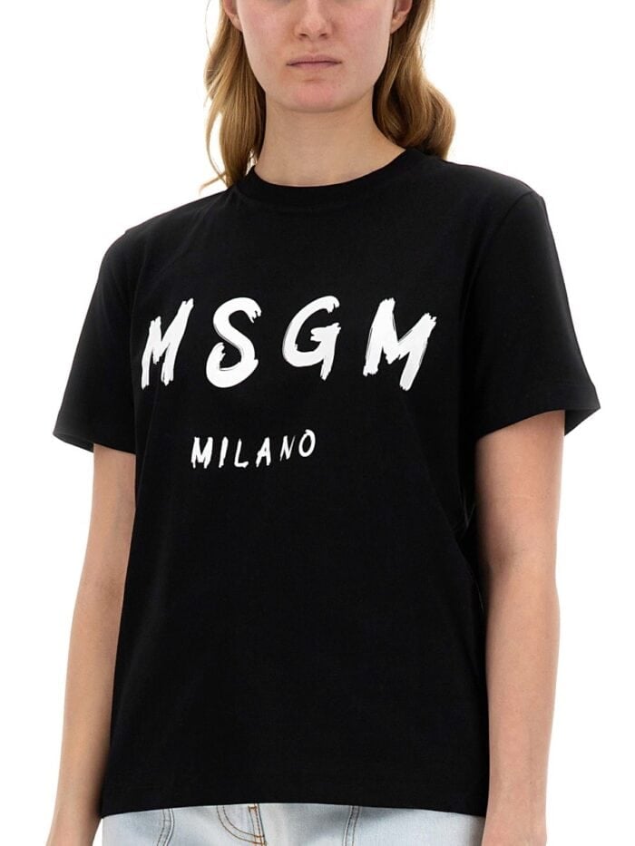 Msgm T-SHIRT WITH BRUSHED LOGO