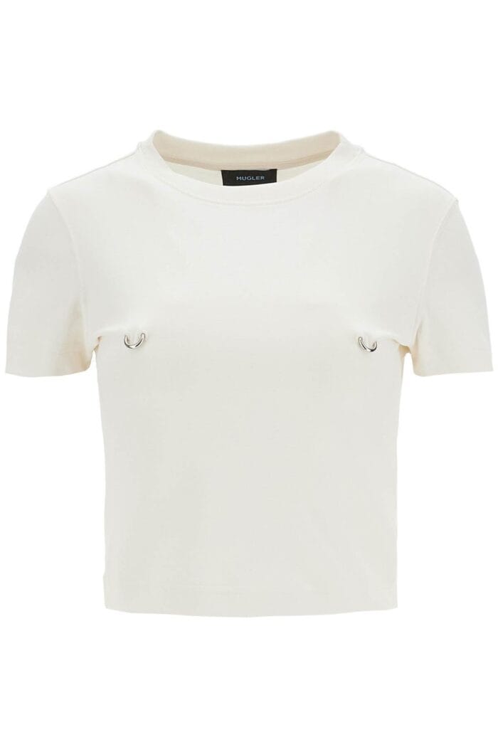 MUGLER Cropped T-shirt With Piercing