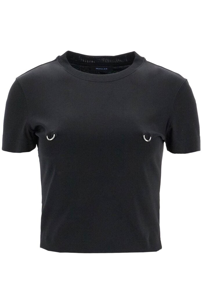 MUGLER Cropped T-shirt With Piercing