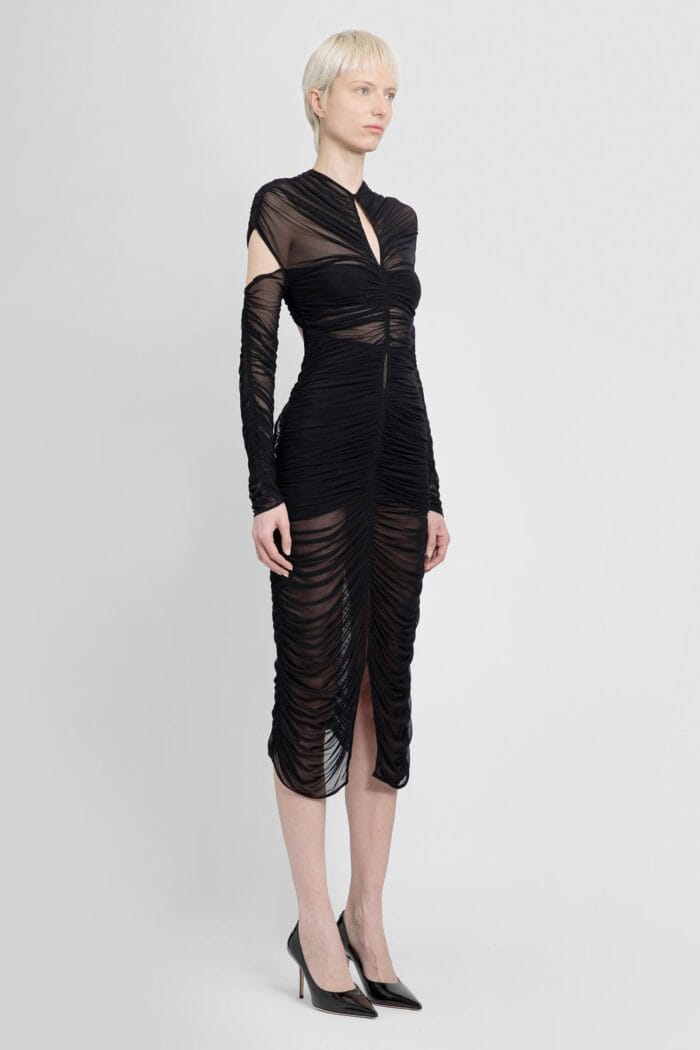 MUGLER Draped Mesh Midi Dress