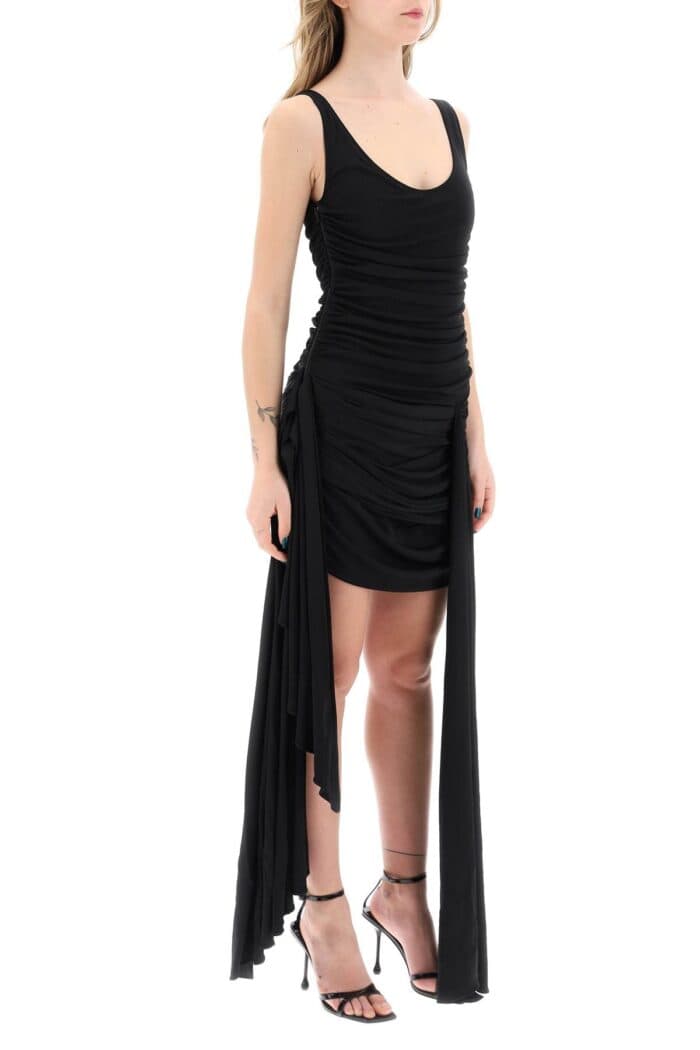 MUGLER Draped Mini Dress With Side Trains