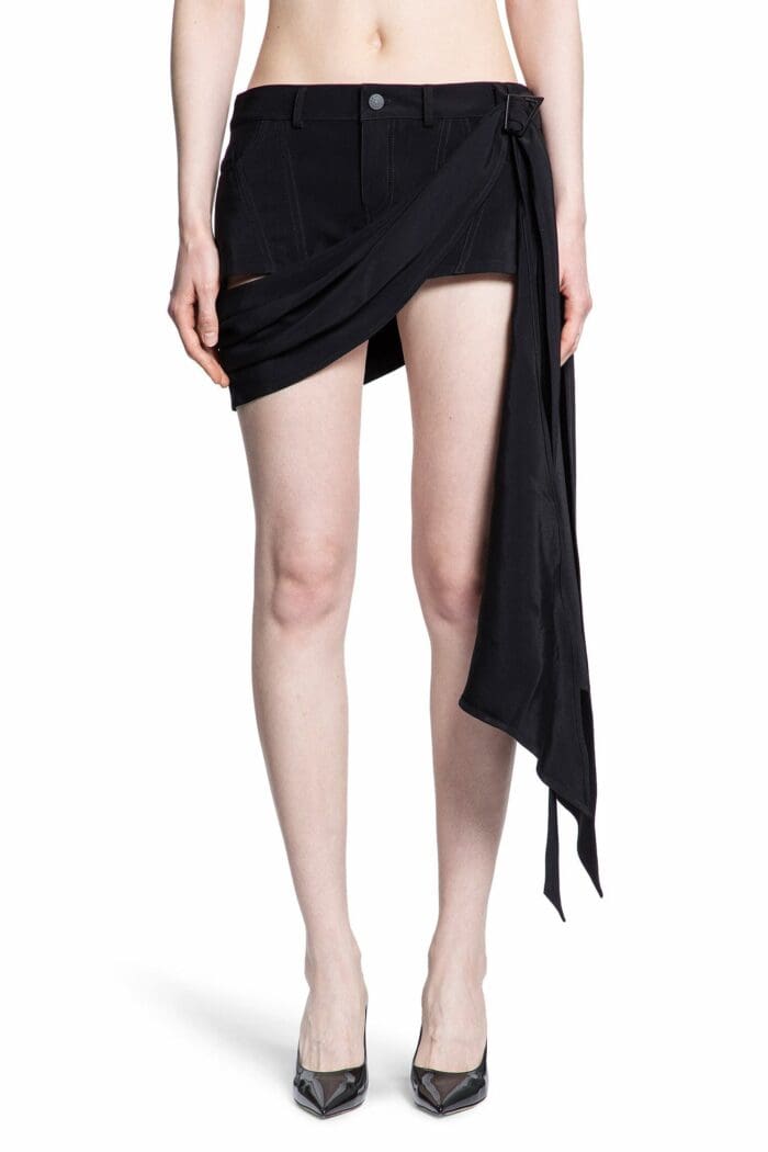 MUGLER Draped Spiral Denim Shorts