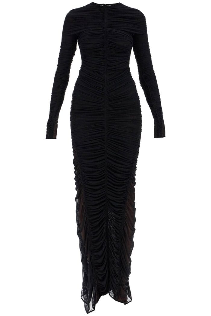 MUGLER Ruffled Maxi Dress In Mesh Fabric