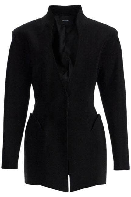 MUGLER Short Black V-neck Jacket With Contemporary Design