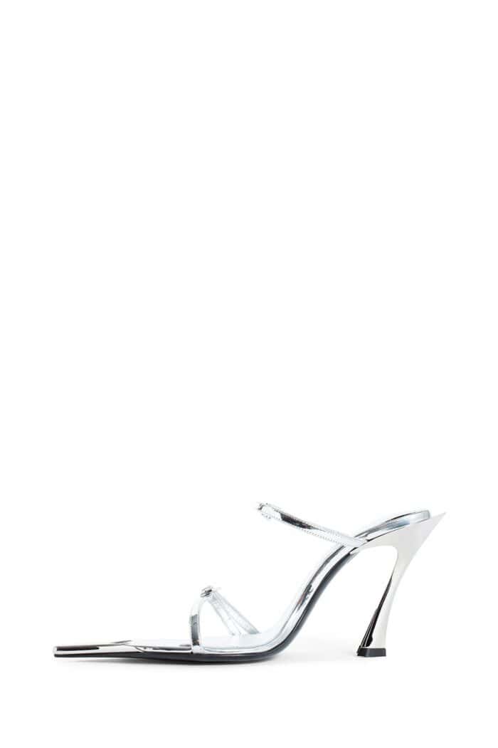 MUGLER Strappy Fang Metallic Leather 95 Mules