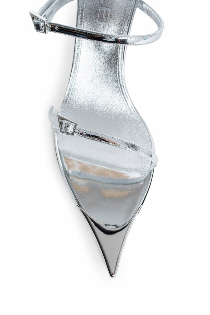 MUGLER Strappy Fang Metallic Leather 95 Mules