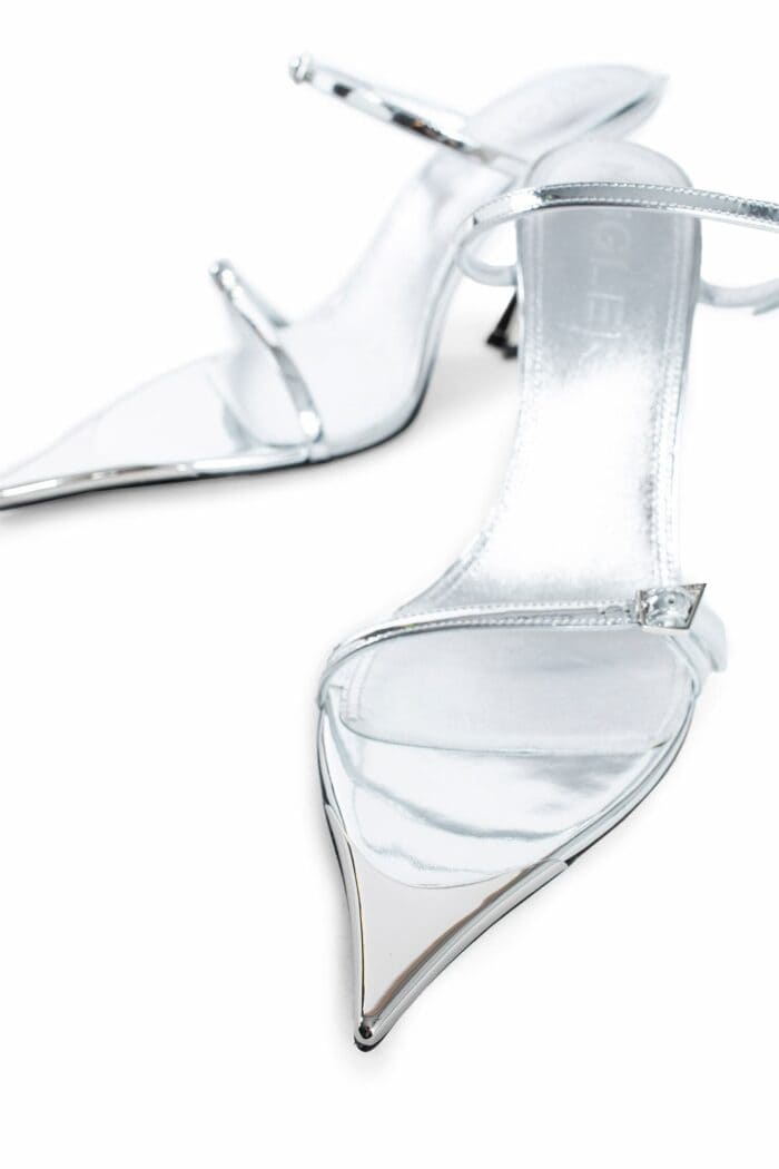 MUGLER Strappy Fang Metallic Leather 95 Mules
