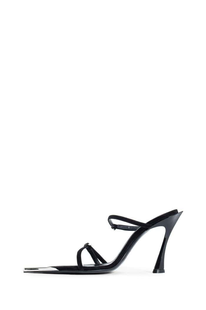 MUGLER Strappy Fang Suede 95 Mules