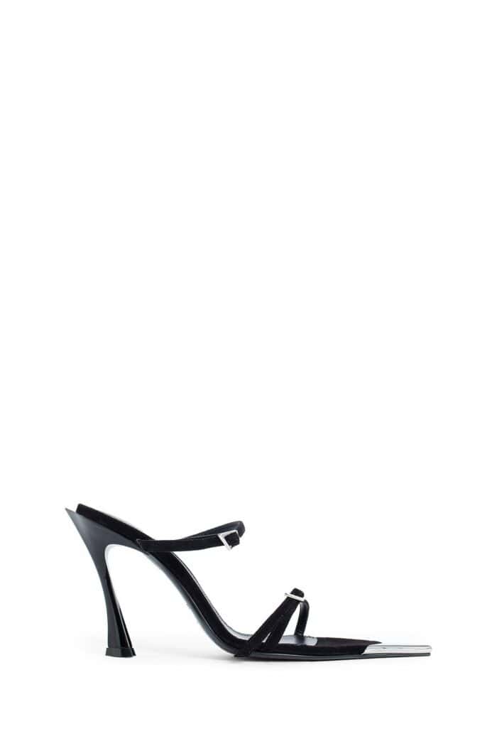 MUGLER Strappy Fang Suede 95 Mules