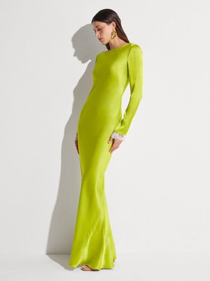MVP WARDROBE Long Satin Dress With Lace Detail