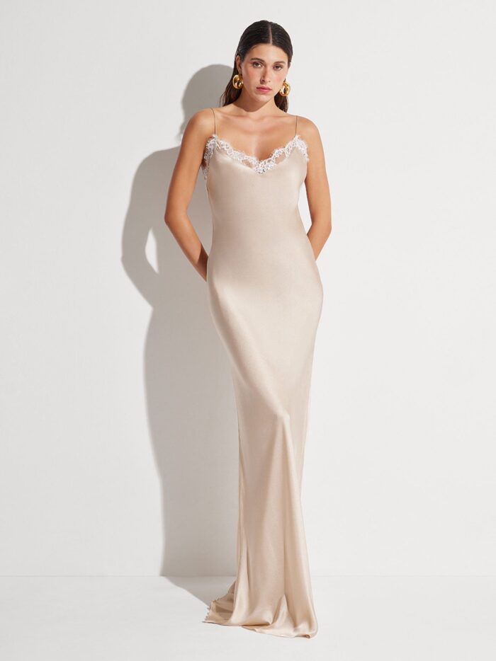 MVP WARDROBE Satin Long Dress With Lace Details