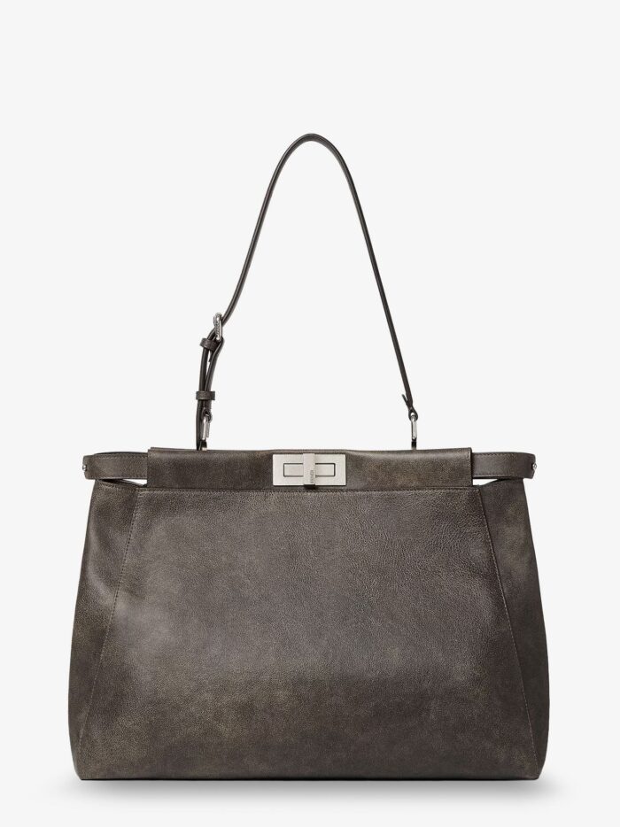 fendi my peekaboo large leather shoulder bag with vintage effect Fendi My Peekaboo Large Leather Shoulder Bag With Vintage Effect