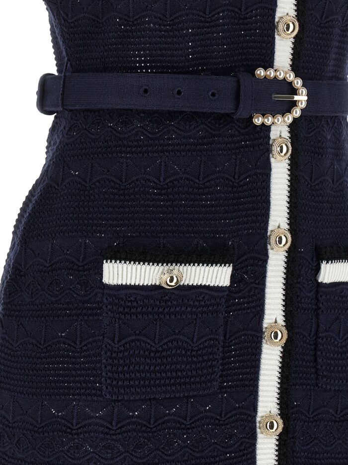 SELF PORTRAIT 'Navy Pointelle Knit Midi' Dress