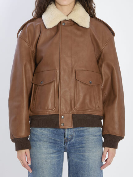 Saint Laurent Bomber jacket in hammered leather and shearling