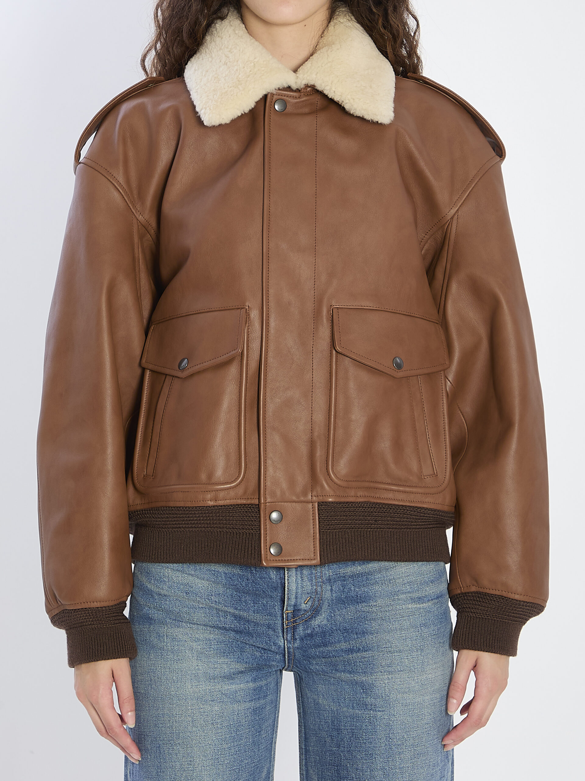 Saint Laurent Bomber jacket in hammered leather and shearling