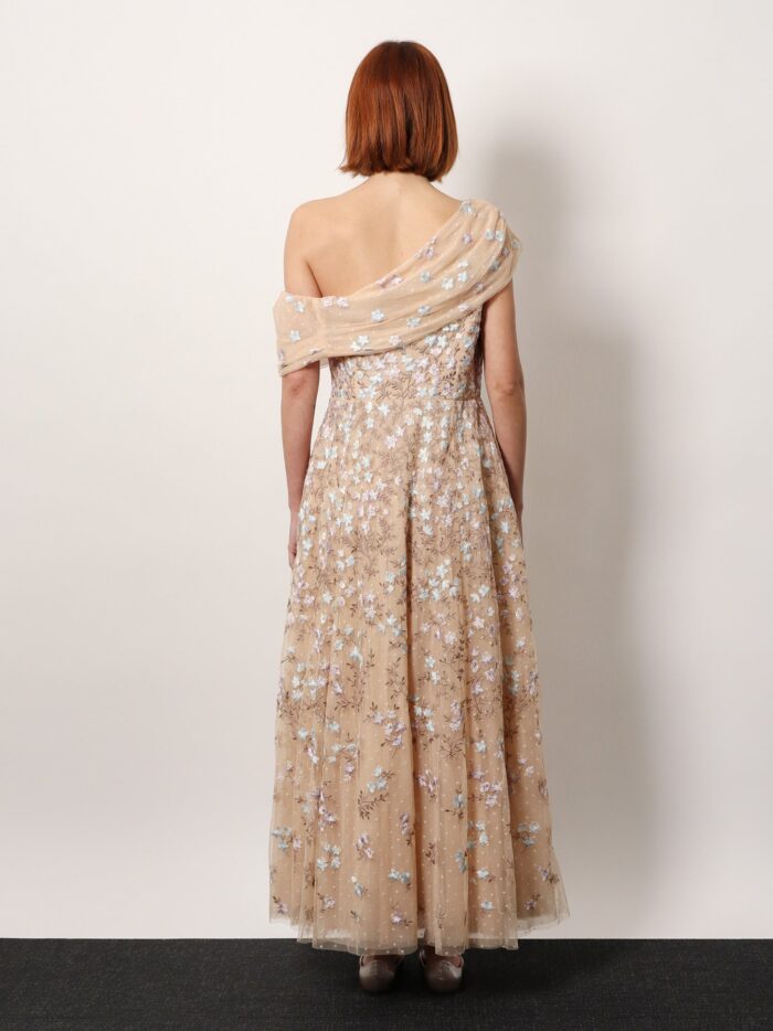 NEEDLE & THREAD One-shoulder Long Dress With Multicolor Embroidery