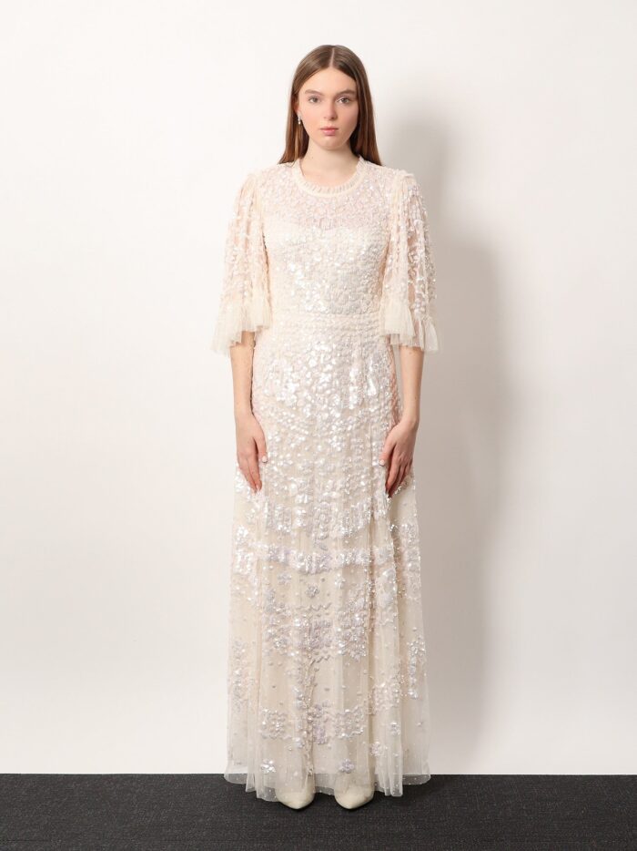 NEEDLE & THREAD Tulle Long Dress With All-over Sequins