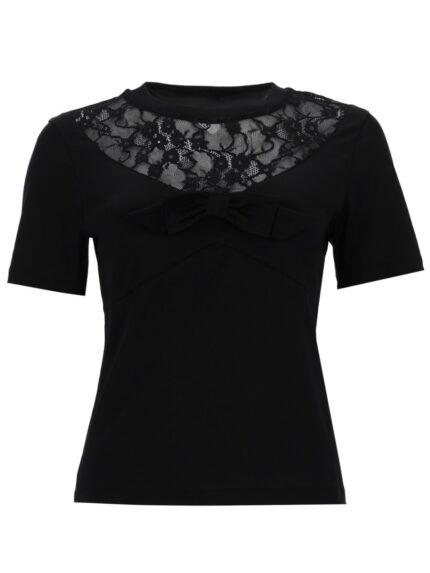 NINA RICCI T-SHIRT WITH BOW AND LACE INSERTS